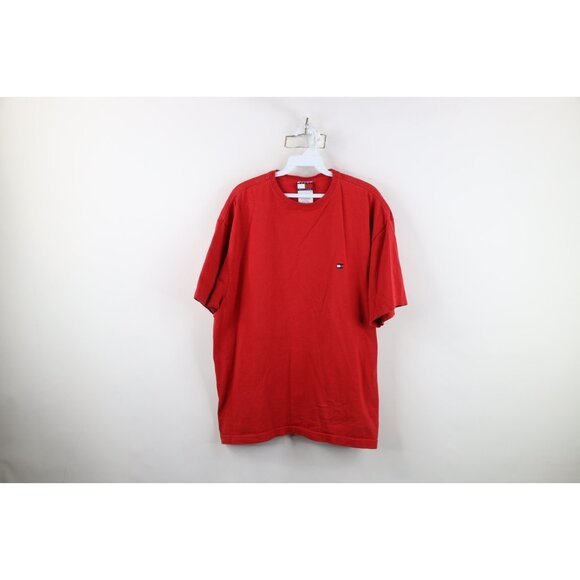 Vintage 90s Tommy Hilfiger Mens Size Large Faded Heavyweight T-Shirt Red Cotton - Picture 1 of 13